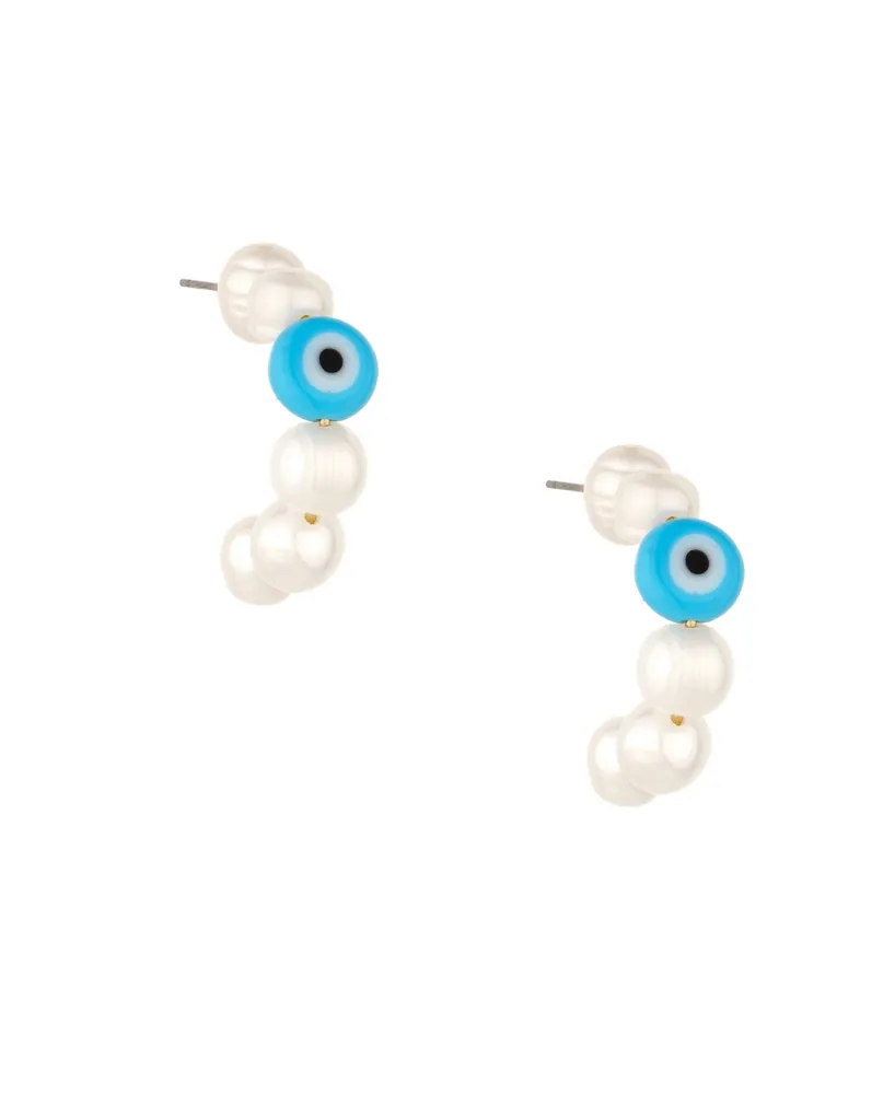 Ettika Imitation Pearl and Evil Eye Beaded Hoops - Gold