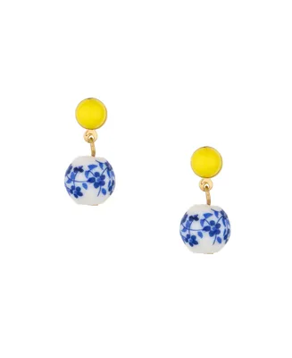 Ettika Blue and Yellow Ceramic Bead Drop Earrings - Gold