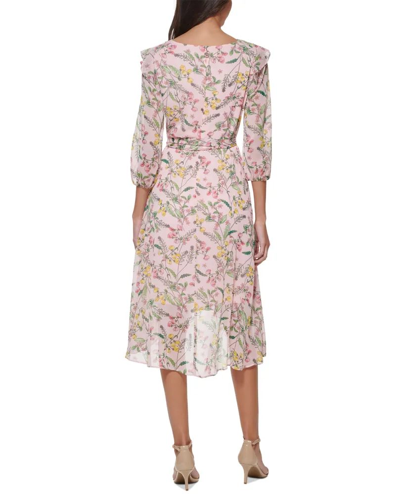 Tommy Hilfiger Printed Balloon-Sleeve Faux-Wrap Dress