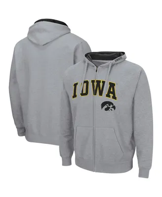 Men's Colosseum Heathered Gray Iowa Hawkeyes Arch and Logo 3.0 Full-Zip Hoodie