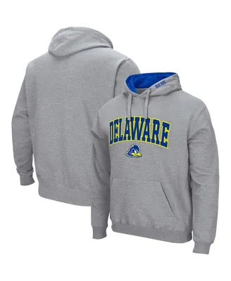 Men's Colosseum Heathered Gray Delaware Fightin' Blue Hens Arch and Logo 3.0 Pullover Hoodie