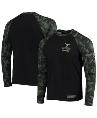 Men's Colosseum Black Texas Longhorns Oht Military-Inspired Appreciation Camo Raglan Long Sleeve T-shirt