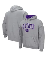 Men's Colosseum Heathered Gray Kansas State Wildcats Arch and Logo 3.0 Pullover Hoodie