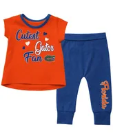 Girls Newborn and Infant Colosseum Orange, Royal Florida Gators Bikini Bottom T-Shirt and Heart Leggings Set