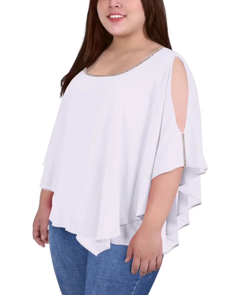 NY Collection Plus Size Sequin-Front Poncho Top - Macy's