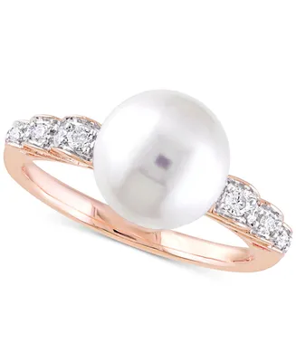 Cultured Freshwater Pearl (9mm) & Diamond (1/8 ct. t.w.) Ring 10k Rose Gold