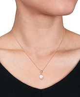 Cultured South Sea Oval Pearl (8-9mm) & White Topaz Accent Heart Detail 18" Pendant Necklace in Rose-Tone Plated Sterling Silver - Rose