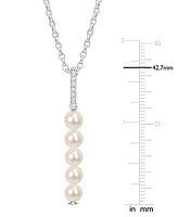 Cultured Freshwater Pearl (5-1/2 - 6mm) & White Topaz (1/5 ct. t.w.) Linear 18" Pendant Necklace in Sterling Silver