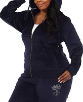 White Mark Plus Rhinestone Velour Tracksuit 2 Piece Set