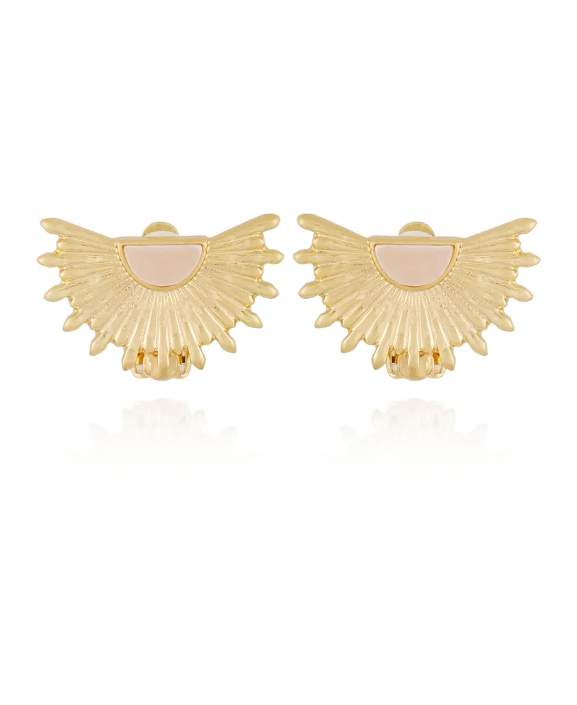 Women's Metallic Half Sun Rose Quartz Stone Clip-On Earrings - Gold