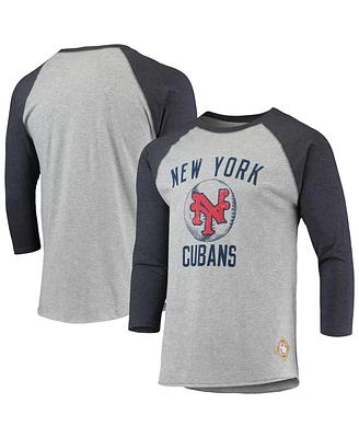 Men's Stitches Heather Gray, Navy New York Cubans Negro League Wordmark Raglan 3/4 Sleeve T-shirt