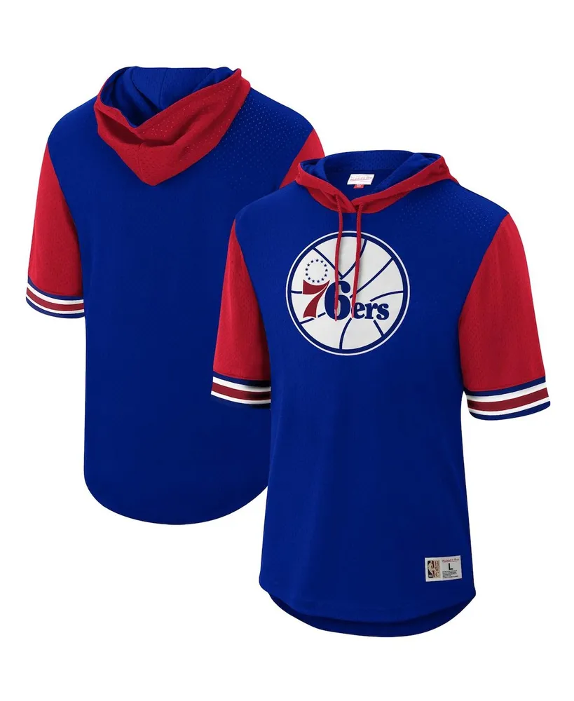 Men's Mitchell & Ness Royal Philadelphia 76ers Hardwood Classics Buzzer Beater Mesh Pullover Hoodie