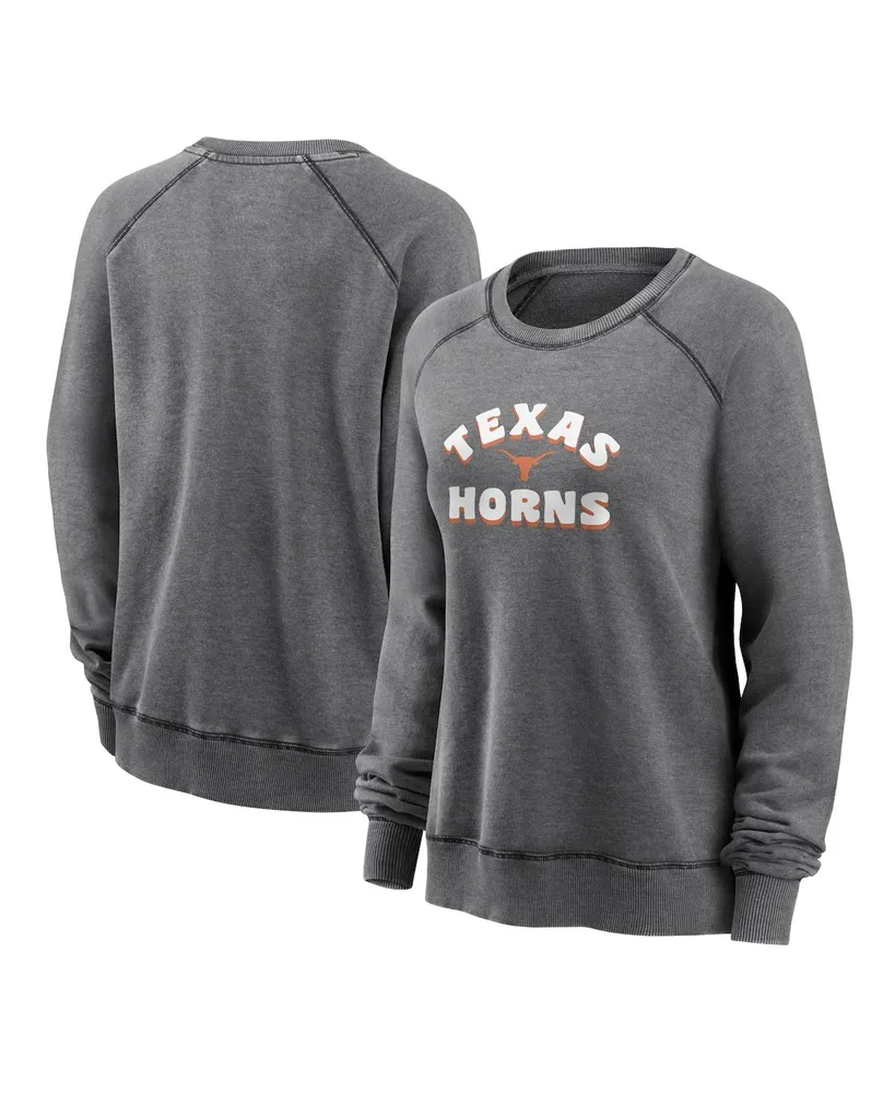 Women's Fanatics Heathered Charcoal Texas Longhorns French Terry Retro Raglan Pullover Sweatshirt