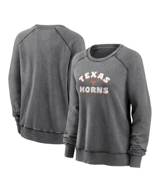 Women's Fanatics Heathered Charcoal Texas Longhorns French Terry Retro Raglan Pullover Sweatshirt