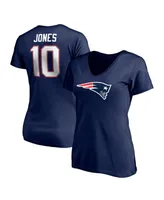 Women's Fanatics Mac Jones Navy New England Patriots Logo Player Icon Name Number V-Neck T-shirt