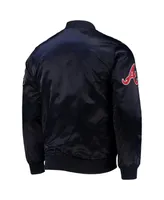 Men's Pro Standard Navy Atlanta Braves Wordmark Satin Full-Snap Jacket