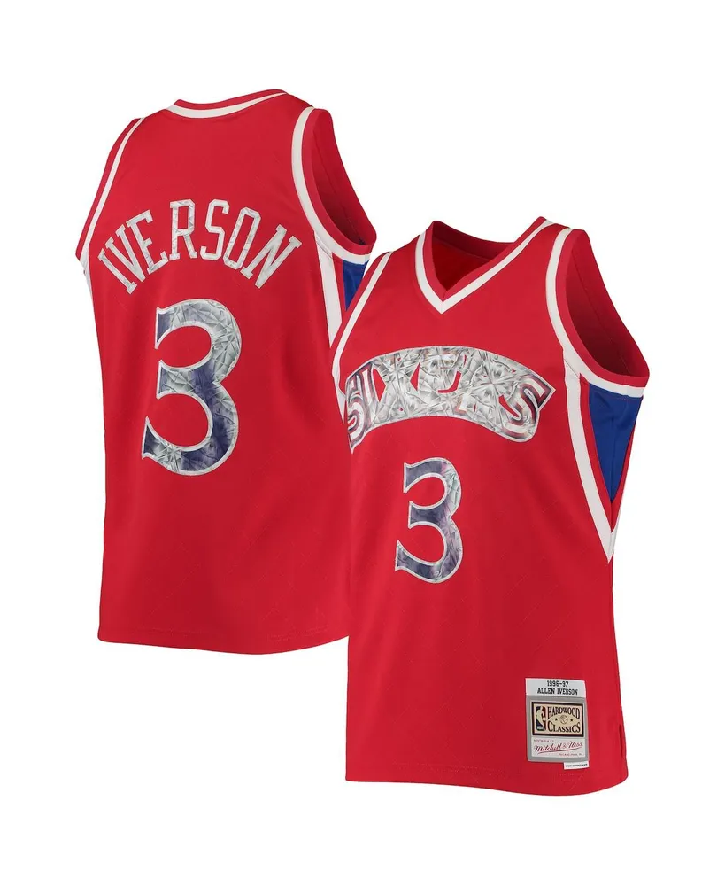 Men's Mitchell & Ness Allen Iverson Red Philadelphia 76ers 1996-97 Hardwood Classics 75Th Anniversary Diamond Swingman Jersey