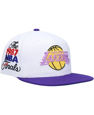 Men's Mitchell & Ness White, Purple Los Angeles Lakers Hardwood Classics 1987 Nba Finals Xl Patch Snapback Hat