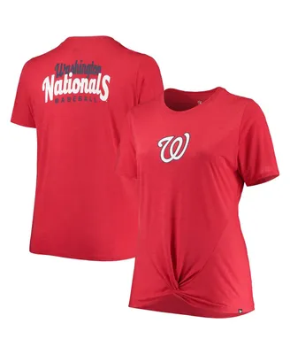 Women's New Era Red Washington Nationals Plus 2-Hit Front Knot T-shirt