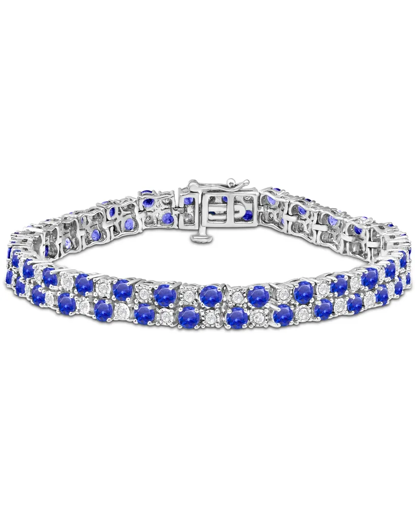 Sapphire (10 ct. t.w.) & Diamond (1 ct. t.w.) Double Row Bracelet in Sterling Silver (Also in Emerald)