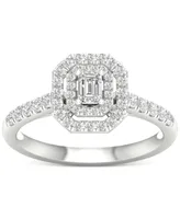 Diamond Emerald-Cut Double Halo Engagement Ring (1/2 ct. t.w.) in 14k White Gold