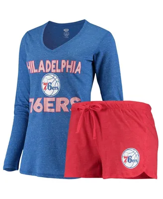 Women's Concepts Sport Red, Royal Philadelphia 76ers Long Sleeve T-shirt and Shorts Sleep Set