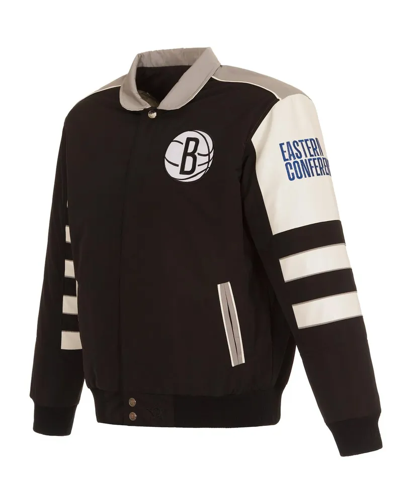 Men's Jh Design Black Brooklyn Nets Stripe Colorblock Nylon Reversible Full-Snap Jacket