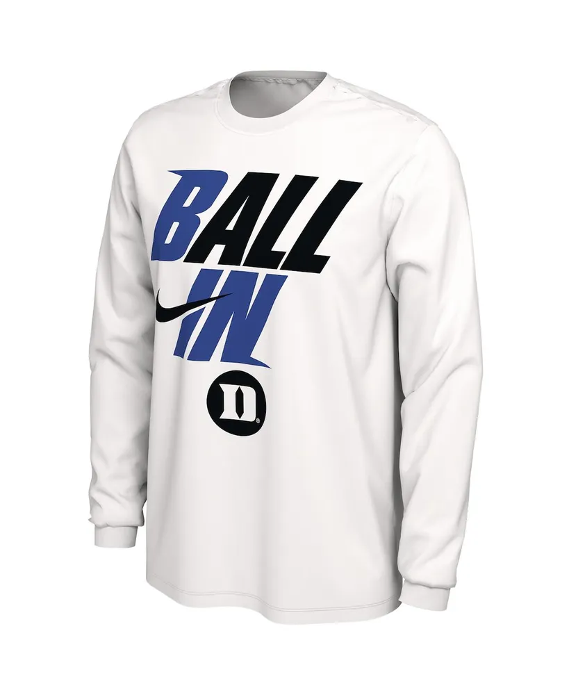 Men's Nike White Duke Blue Devils Ball In Bench Long Sleeve T-shirt
