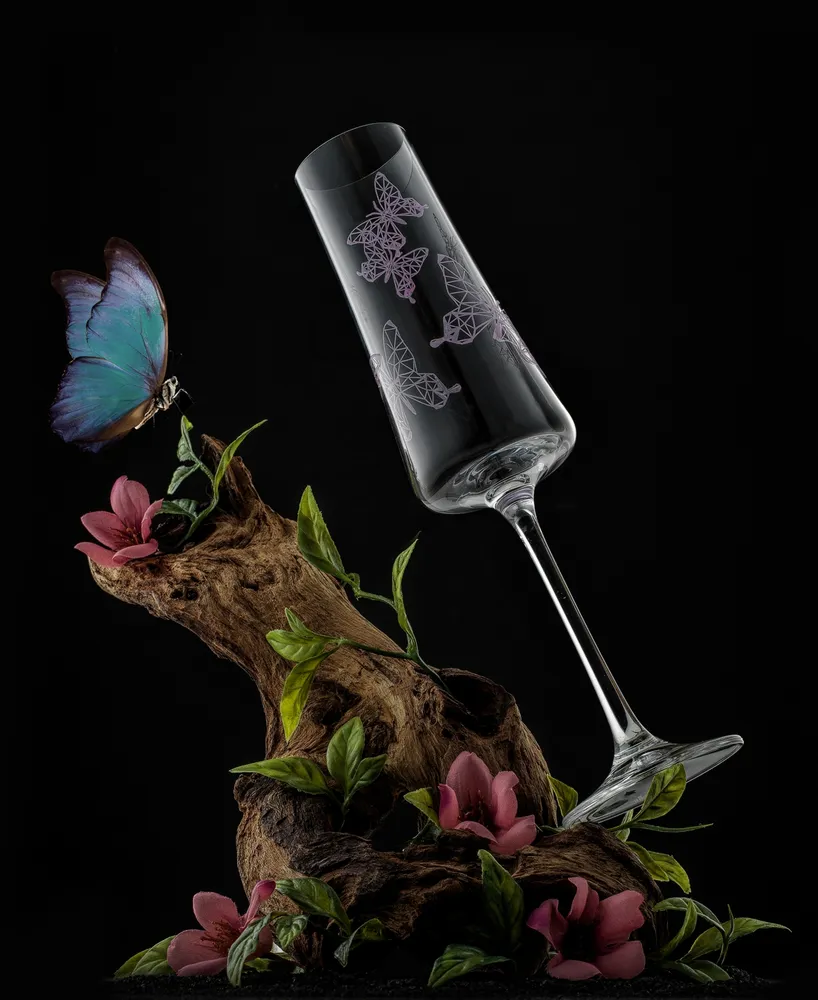 JoyJolt Meadow Butterfly Crystal Champagne Flutes, Set of 2