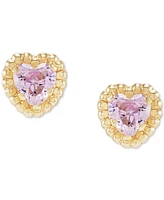 Children's Pink Zirconia Heart Screw Back Stud Earrings in 14k Gold