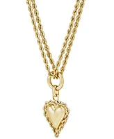 Puff Heart Rope-Framed 18" Pendant Necklace in 10k Gold