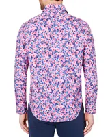 Society of Threads Men's Slim Fit Non-Iron Floral Print Performance Stretch Button-Down Shirt