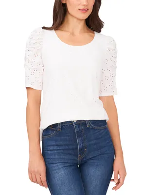CeCe Women's Short Sleeve Eyelet-Embroidered Knit Top