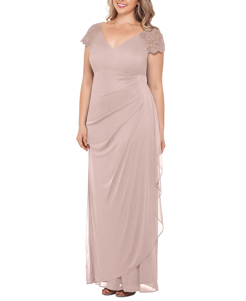 Xscape Plus Size Lace-Shoulder Gown