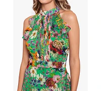 Betsy & Adam Women's Floral-Print Ruffled Halter Gown