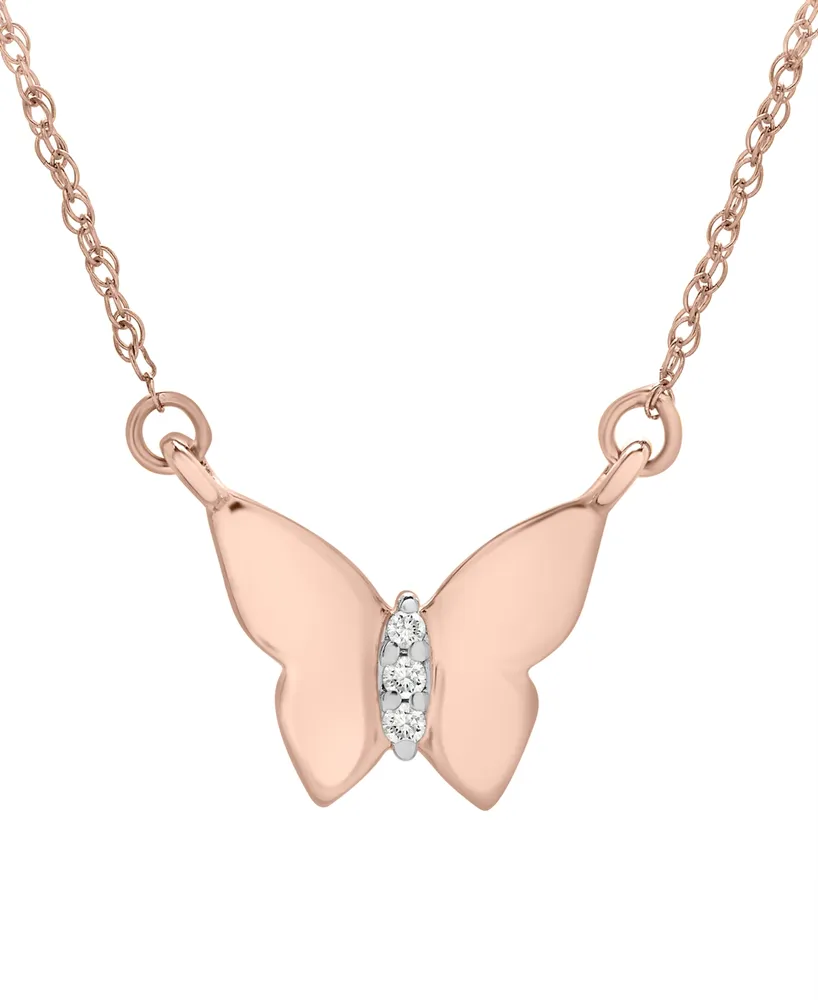 Wrapped Diamond Accent Butterfly 17" Pendant Necklace 14k Yellow, White or Rose Gold, Created for Macy's