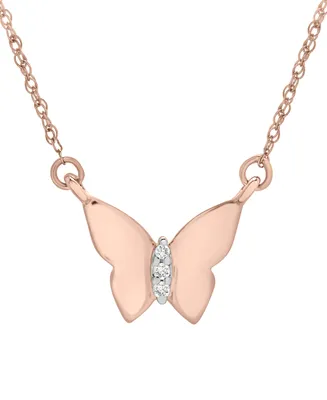 Wrapped Diamond Accent Butterfly 17" Pendant Necklace 14k Yellow, White or Rose Gold, Created for Macy's