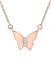 Wrapped Diamond Accent Butterfly 17" Pendant Necklace 14k Yellow, White or Rose Gold, Created for Macy's