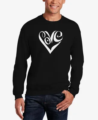 Men's Word Art Script Love Heart Crewneck Sweatshirt