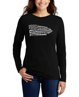 Women's Long Sleeve Word Art Pledge of Allegiance Flag T-shirt