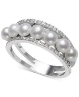 Belle de Mer Cultured Freshwater Button Pearl (4mm) & Cubic Zirconia Ring in Sterling Silver, Created for Macy's