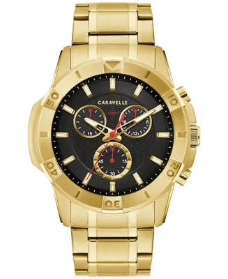 Caravelle designed by Bulova Men's Chronograph Gold Tone Stainless Steel Bracelet Watch 44mm - Gold