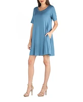 24seven Comfort Apparel Women's Soft Flare T-shirt Dress with Pocket Detail