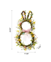 Glitzhome 24.5"H Easter Bunny Shaped Wreath with Eggs Satin Ribbon Bow