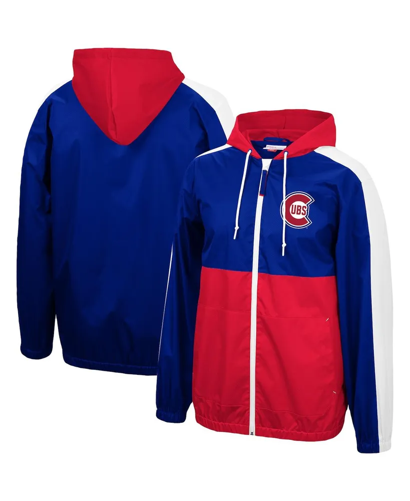 Men's Mitchell & Ness Royal, Red Chicago Cubs Game Day Full-Zip Windbreaker Hoodie Jacket