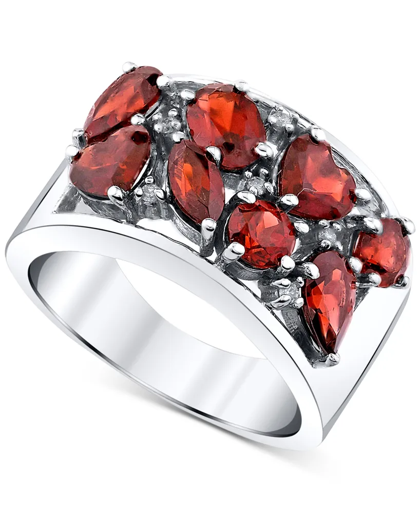 Garnet (3-5/8 ct. t.w.) & Diamond (1/20 ct. t.w.) Cluster Ring in Sterling Silver