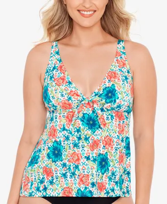 Swim Solutions Women's Printed Bow Tummy-Control Tankini Top, Created for Macy's