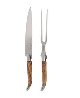 French Home Laguiole Olivewood Carving Knife and Fork Set.