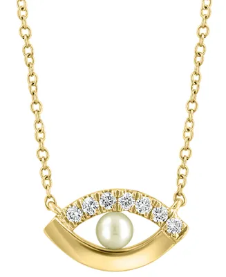 Effy Cultured Freshwater Pearl (3mm) & Diamond (1/20 ct. t.w.) Evil Eye 18" Pendant Necklace in 14k Gold