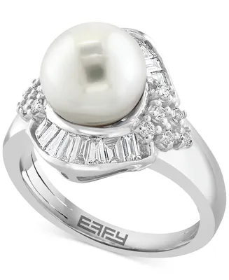 Effy Cultured Freshwater Pearl (11mm) & Diamond (1 ct. t.w.) Halo Ring in 14k White Gold